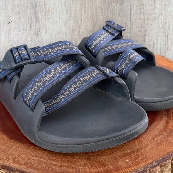 Chaco Chillos Mens 12 Sandals Black Blue Adjustable Strap Outdoor Sport Slide